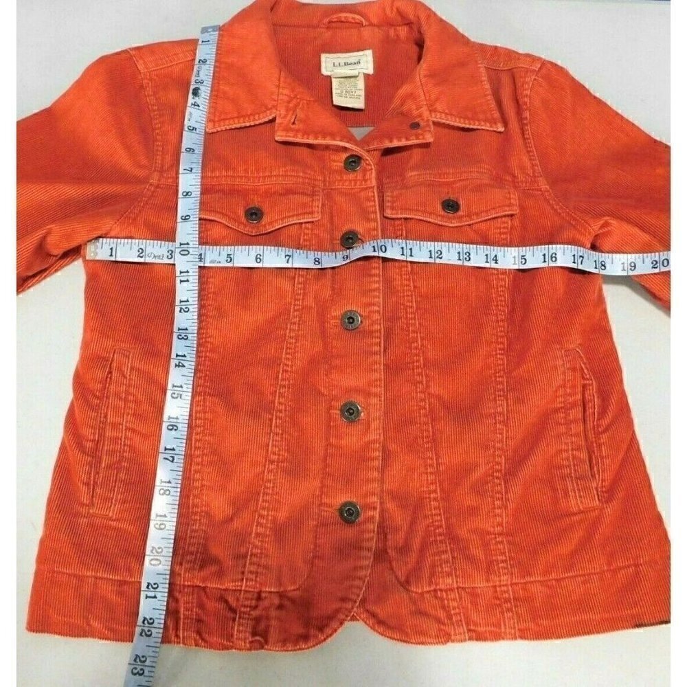 L.L.BEAN ORANGE CORDUROY JEAN JACKET, WOMAN'S SIZE SMALL - Picture 4 of 7